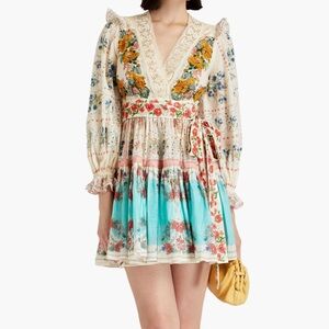 Zimmermann Ruffled floral-print cotton mini wrap dress